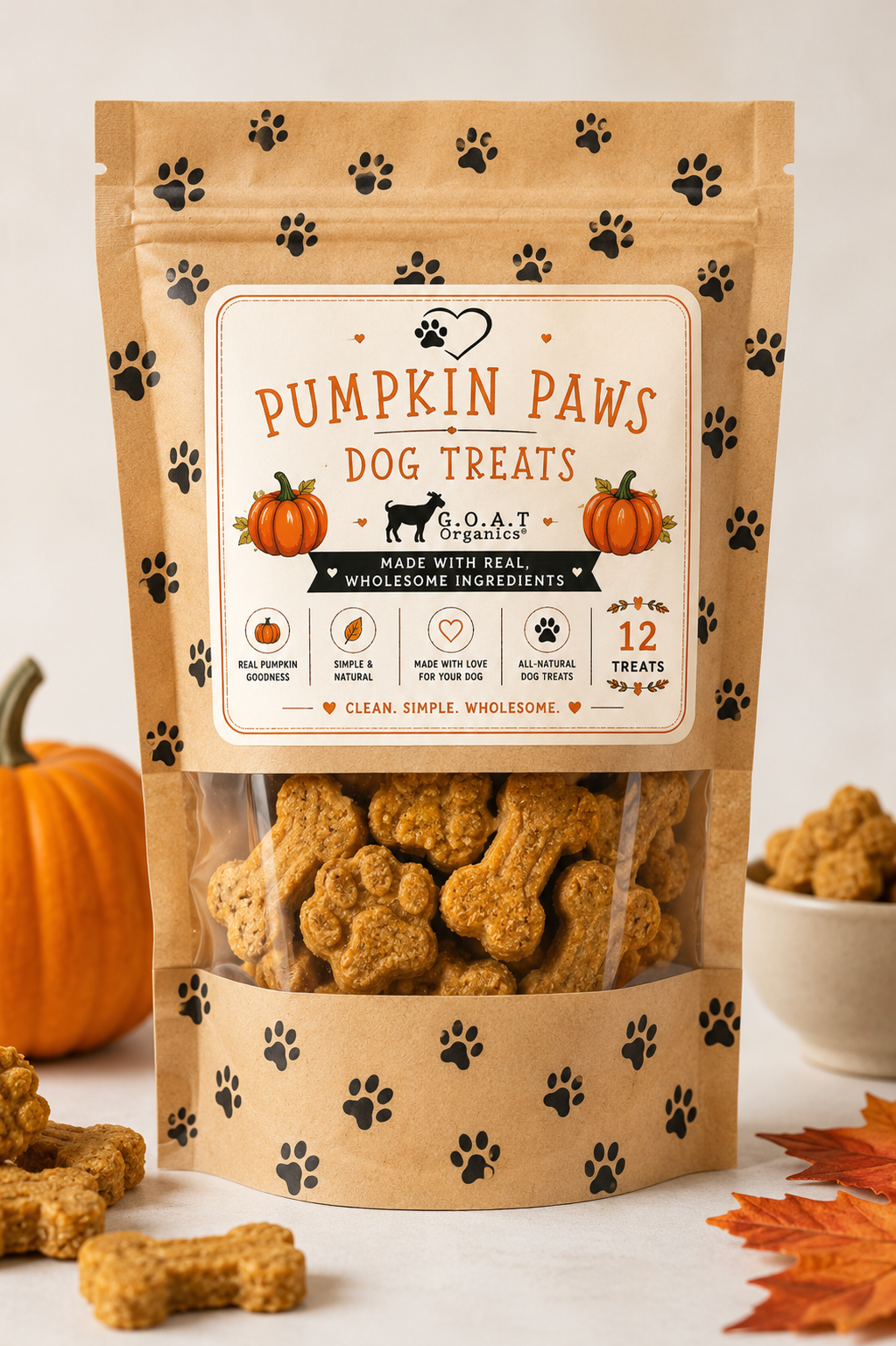 Pumpkin Paws Goat Milk Dog Treats – Organic, Gut-Friendly, Small Batch, 12 Count